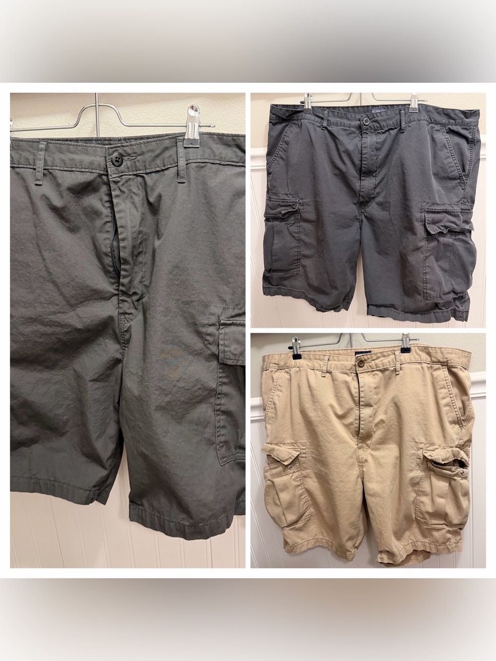 3 Pairs of Levi’s Cargo Shorts Size 44 (Black, Gray, Khaki)